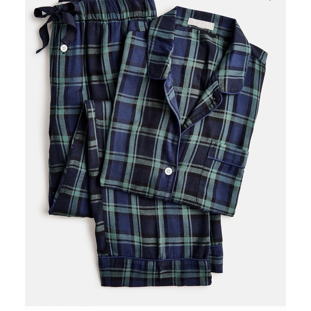 J.Crew $118 Flannel Sz XL Tartan Black watch Plaid Navy Green pajama Set NWT